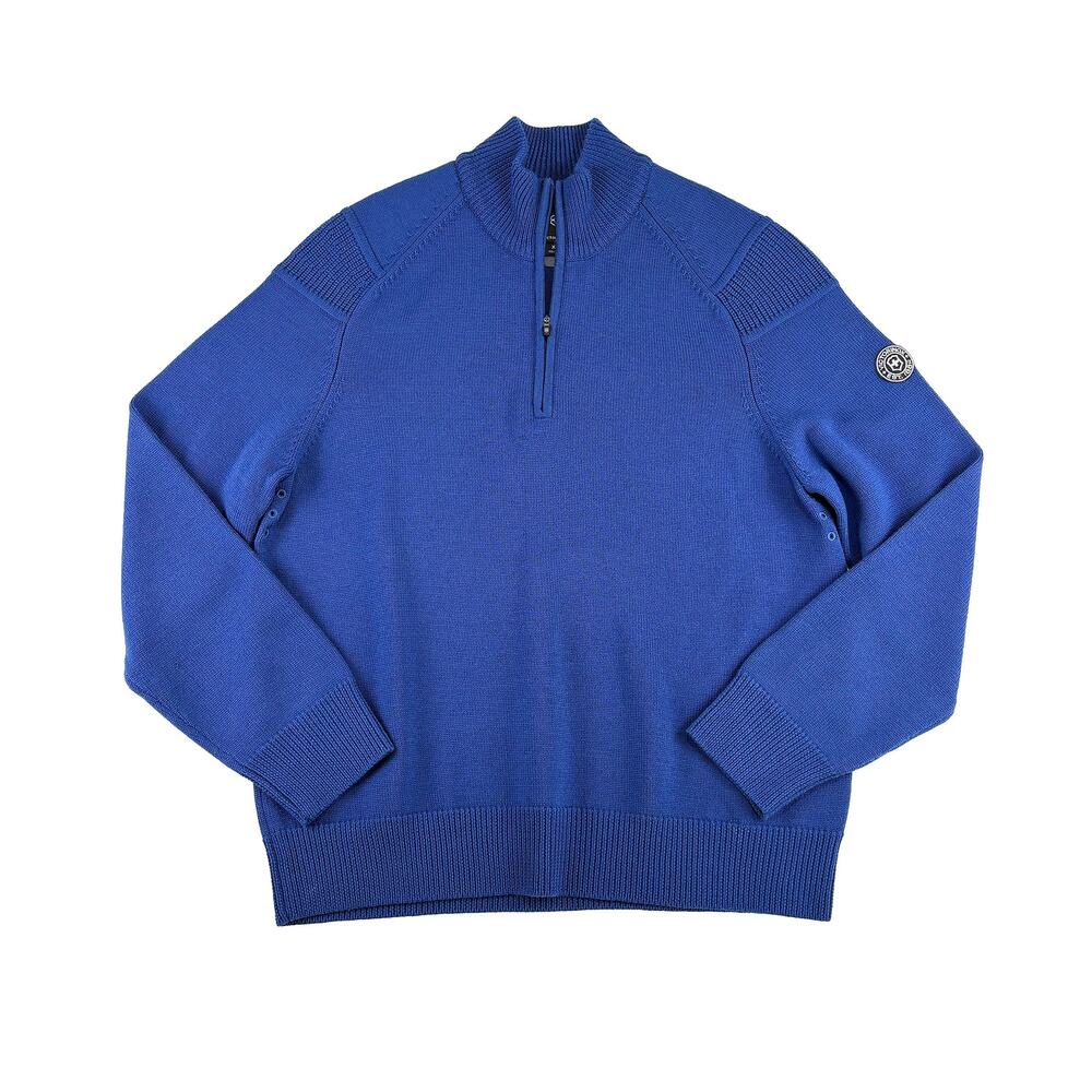 Victorinox Wool 1/4 Zip Pullover Sweater Mens XL Blue Swiss Army Patch Apres Ski